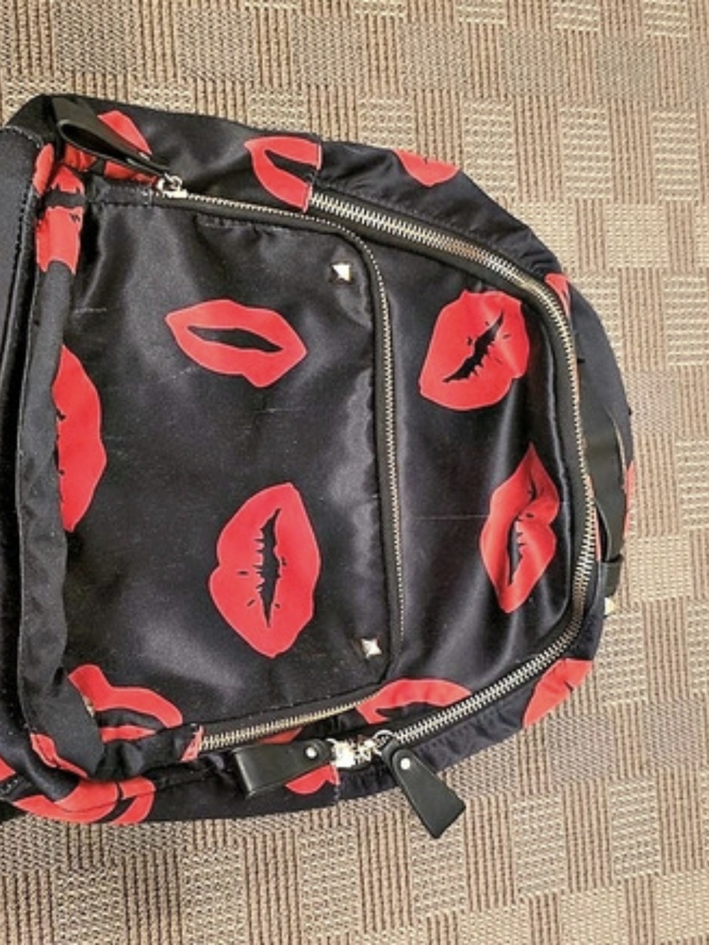 Lip Print Backpack in Black & Red Like New